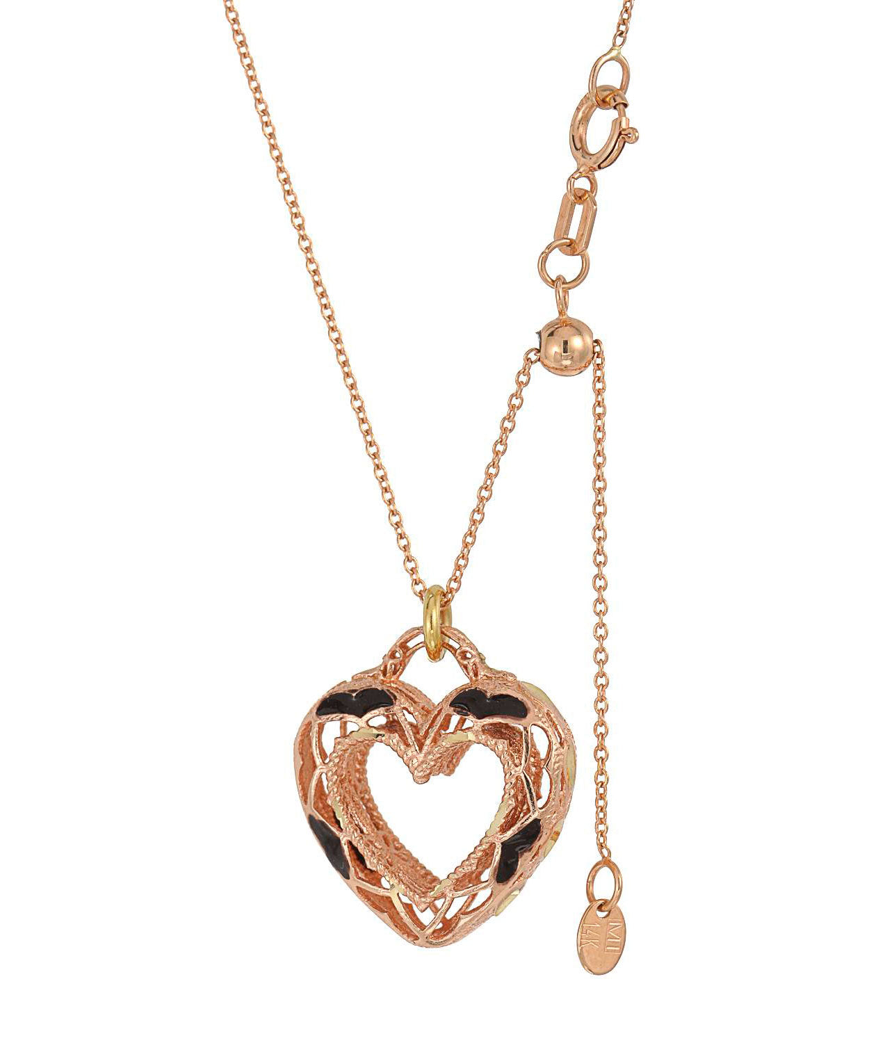 14k Rose Gold & Black Enamel Heart Pendant With Chain View 2