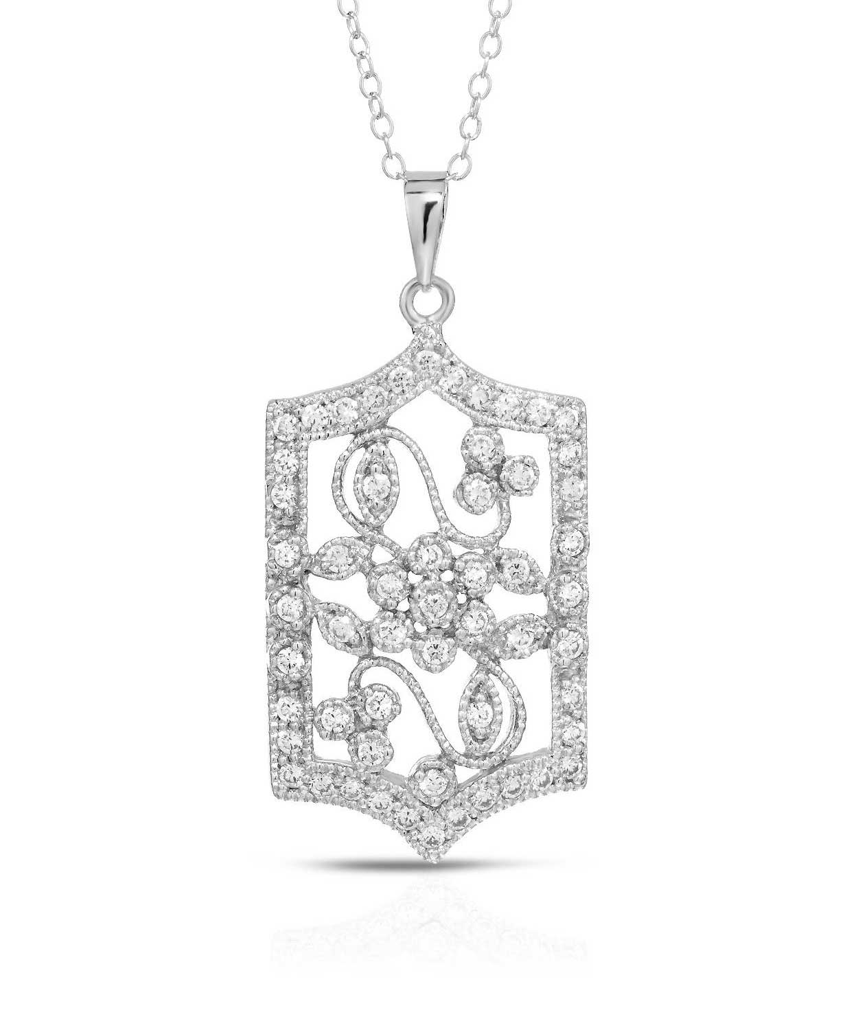 Brilliant Cut Cubic Zirconia Rhodium Plated 925 Sterling Silver Flower Pendant With Chain View 1