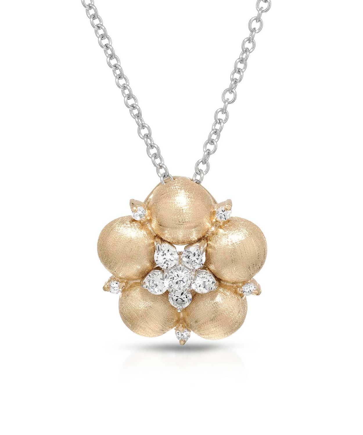 Brilliant Cut Cubic Zirconia 14k Gold Plated 925 Sterling Silver Flower Pendant With Chain View 1