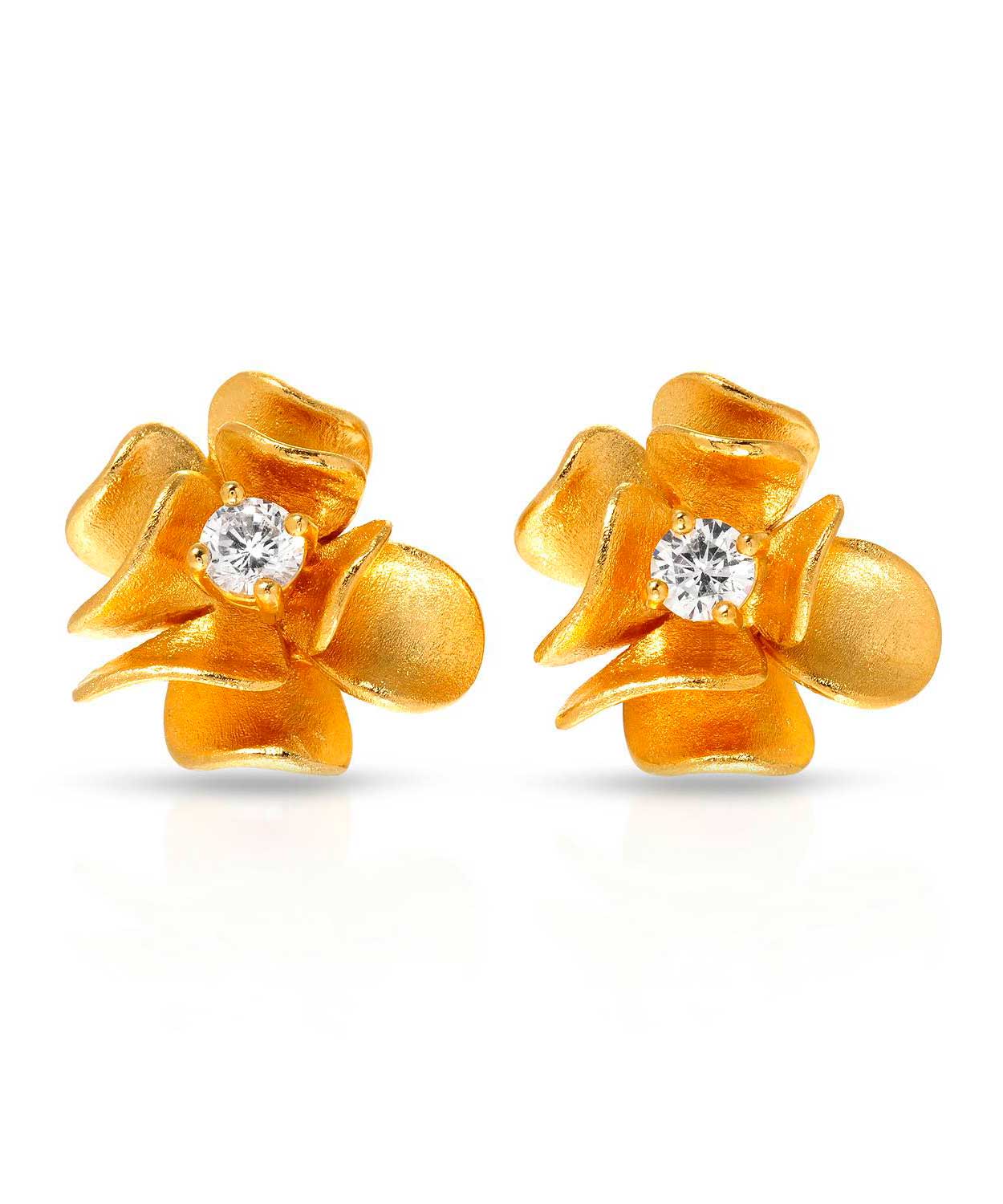 Brilliant Cut Cubic Zirconia 14k Gold Plated 925 Sterling Silver Flower Earrings View 1