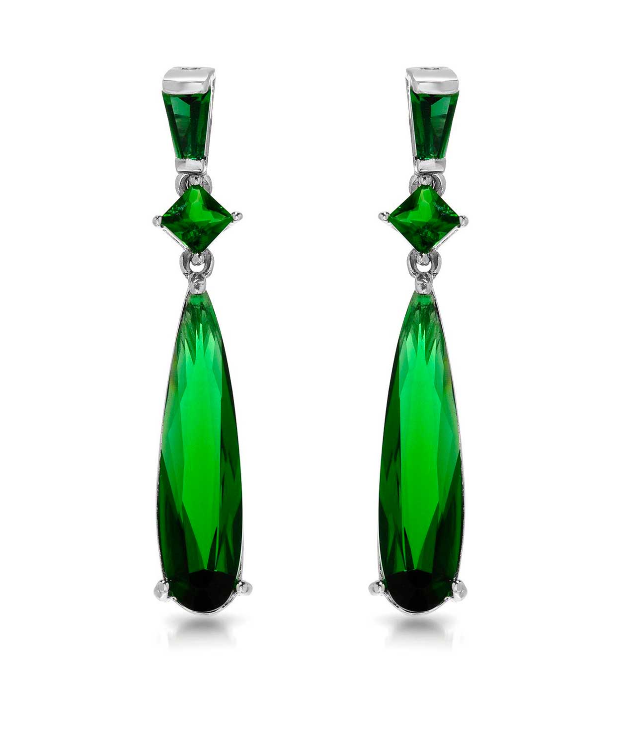 Royal Green Crystal Rhodium Plated 925 Sterling Silver Fashion Drop Earrings View 1