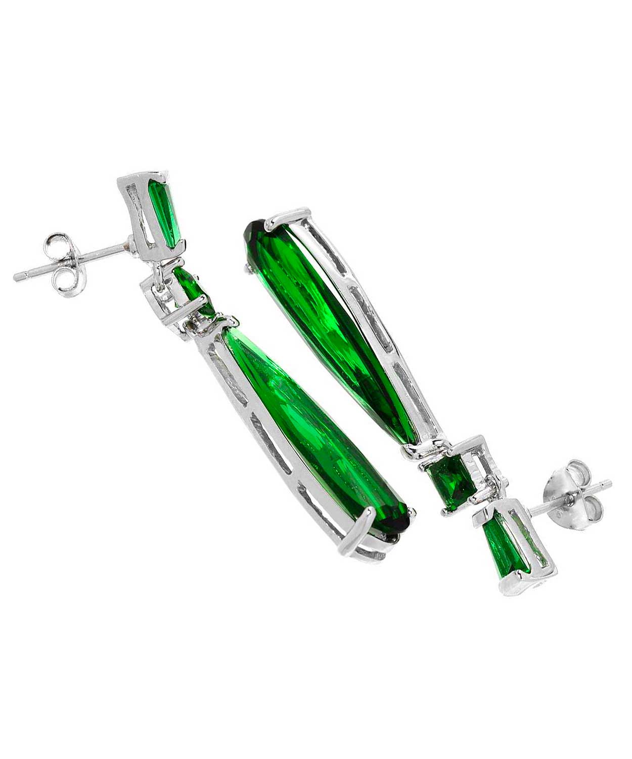 Royal Green Crystal Rhodium Plated 925 Sterling Silver Fashion Drop Earrings View 2