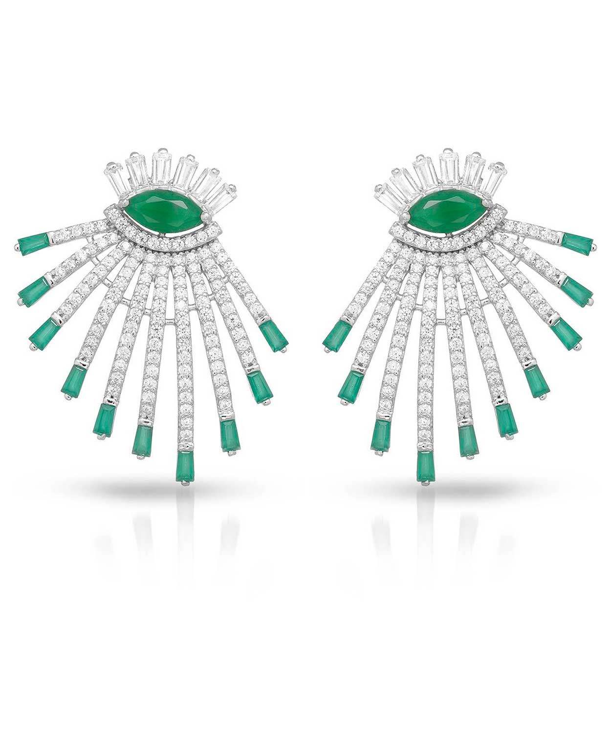 Royal Green and Brilliant Cut Cubic Zirconia Rhodium Plated 925 Sterling Silver Fashion Earrings View 1