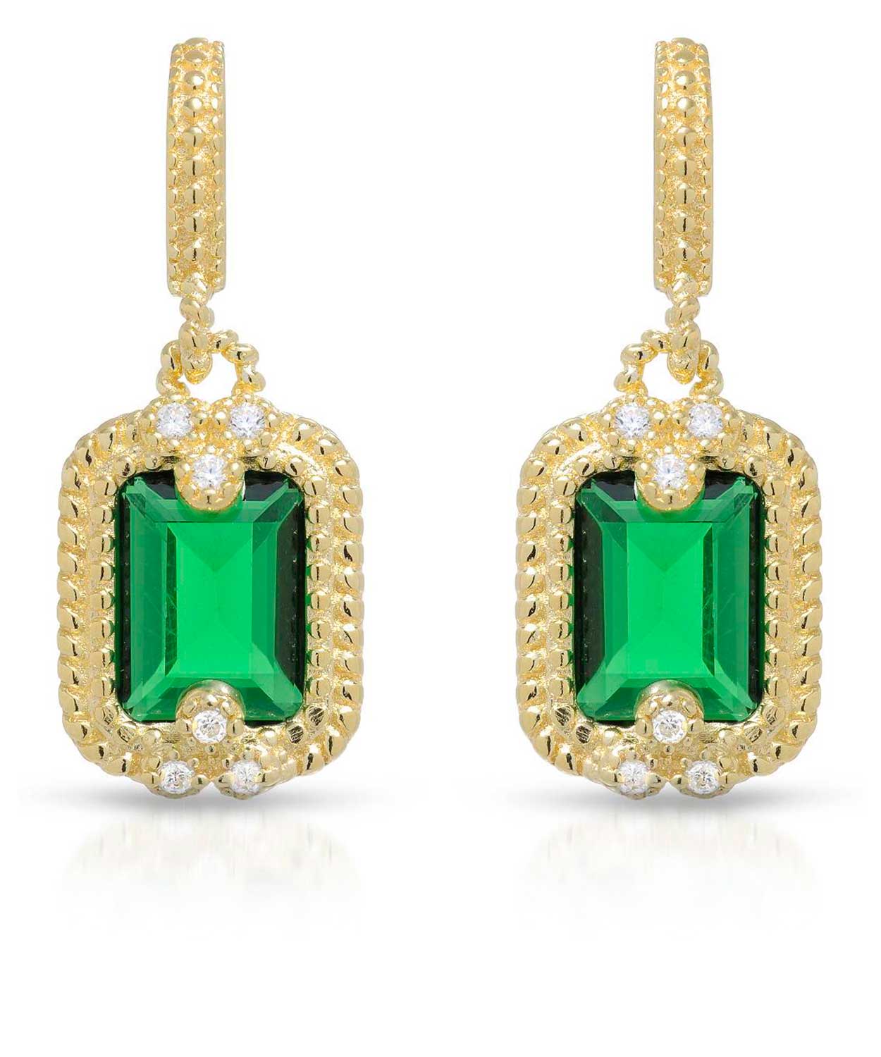 Royal Green Cubic Zirconia 18k Gold Plated 925 Sterling Silver Dangle Earrings View 1