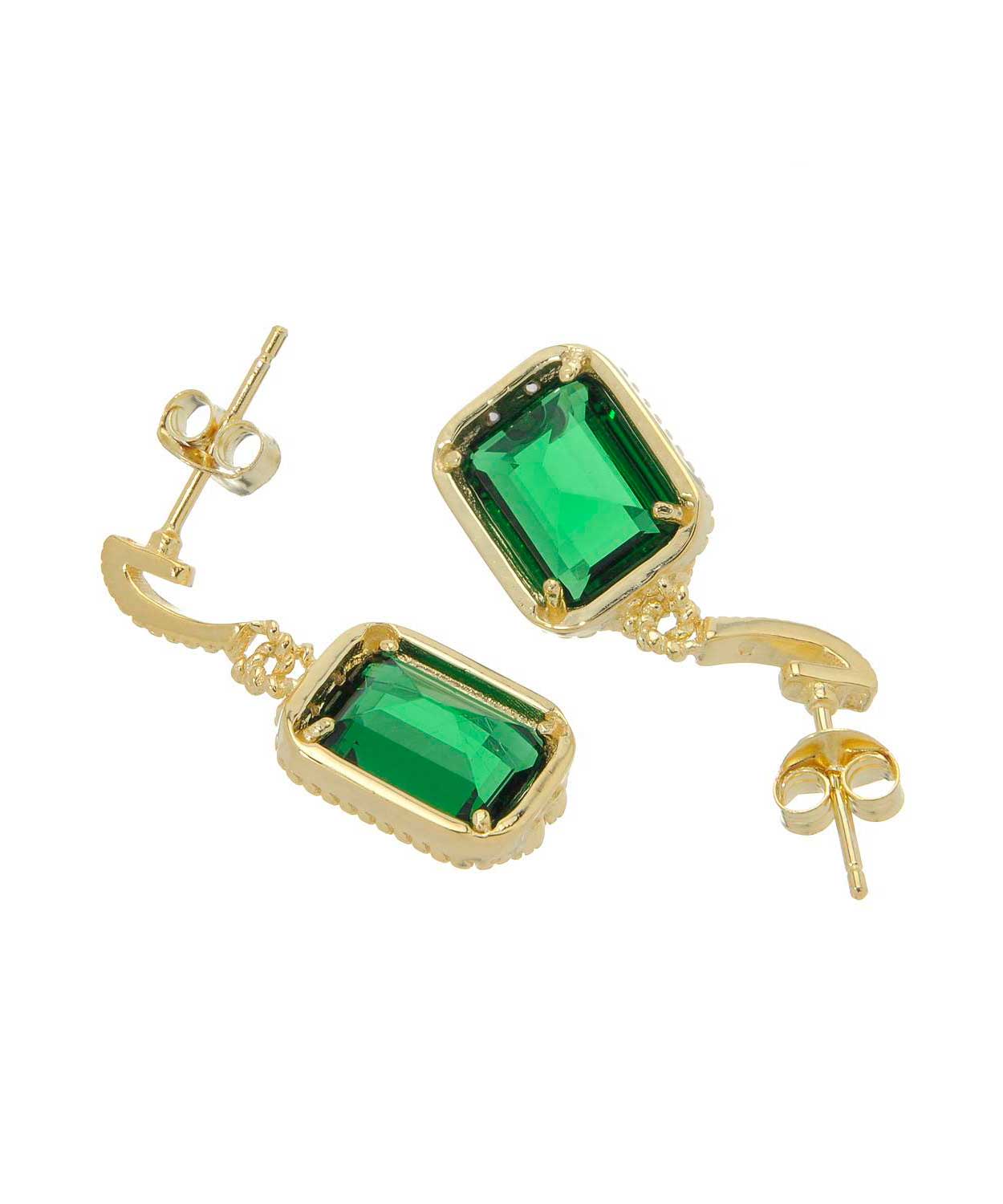 Royal Green Cubic Zirconia 18k Gold Plated 925 Sterling Silver Dangle Earrings View 2