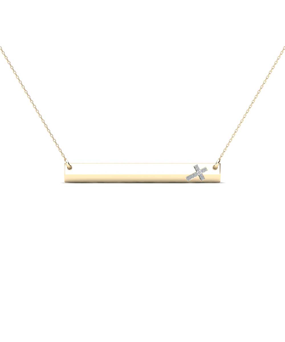 Le Petit Collection Diamond 10k Yellow Gold Cross Bar Necklace View 1