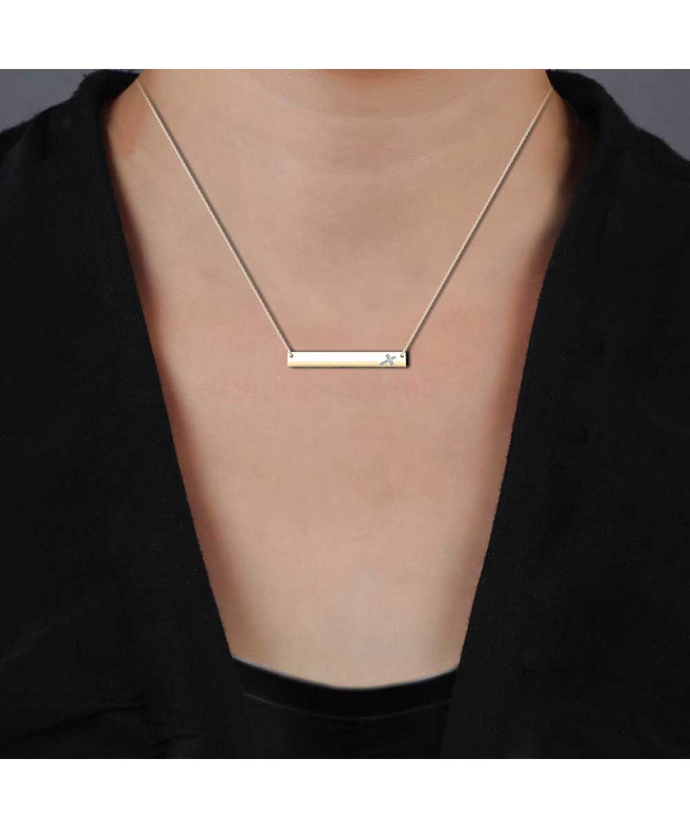 Le Petit Collection Diamond 10k Yellow Gold Cross Bar Necklace View 4