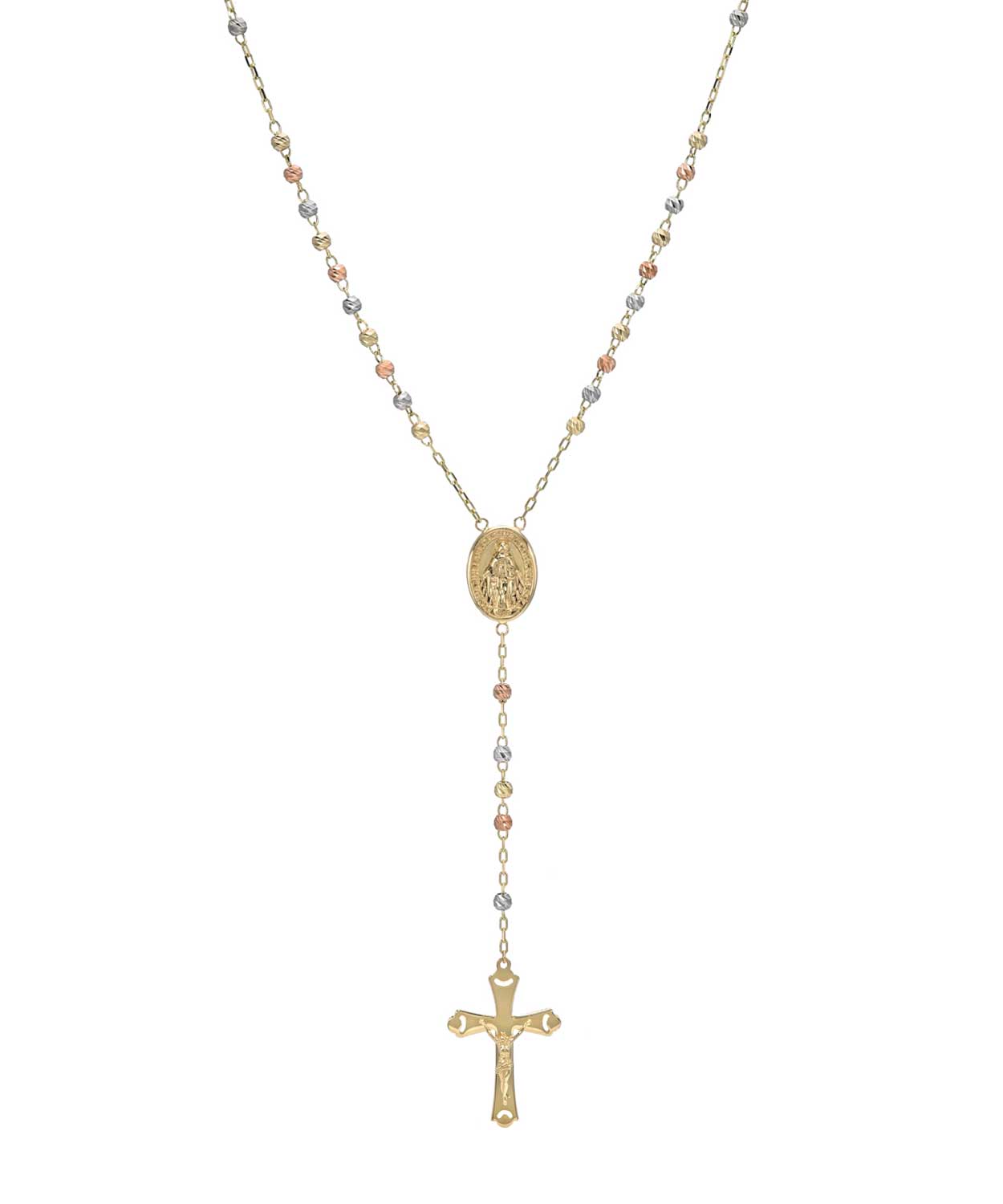 14k Tri-Tone Gold Rosary Necklace View 1