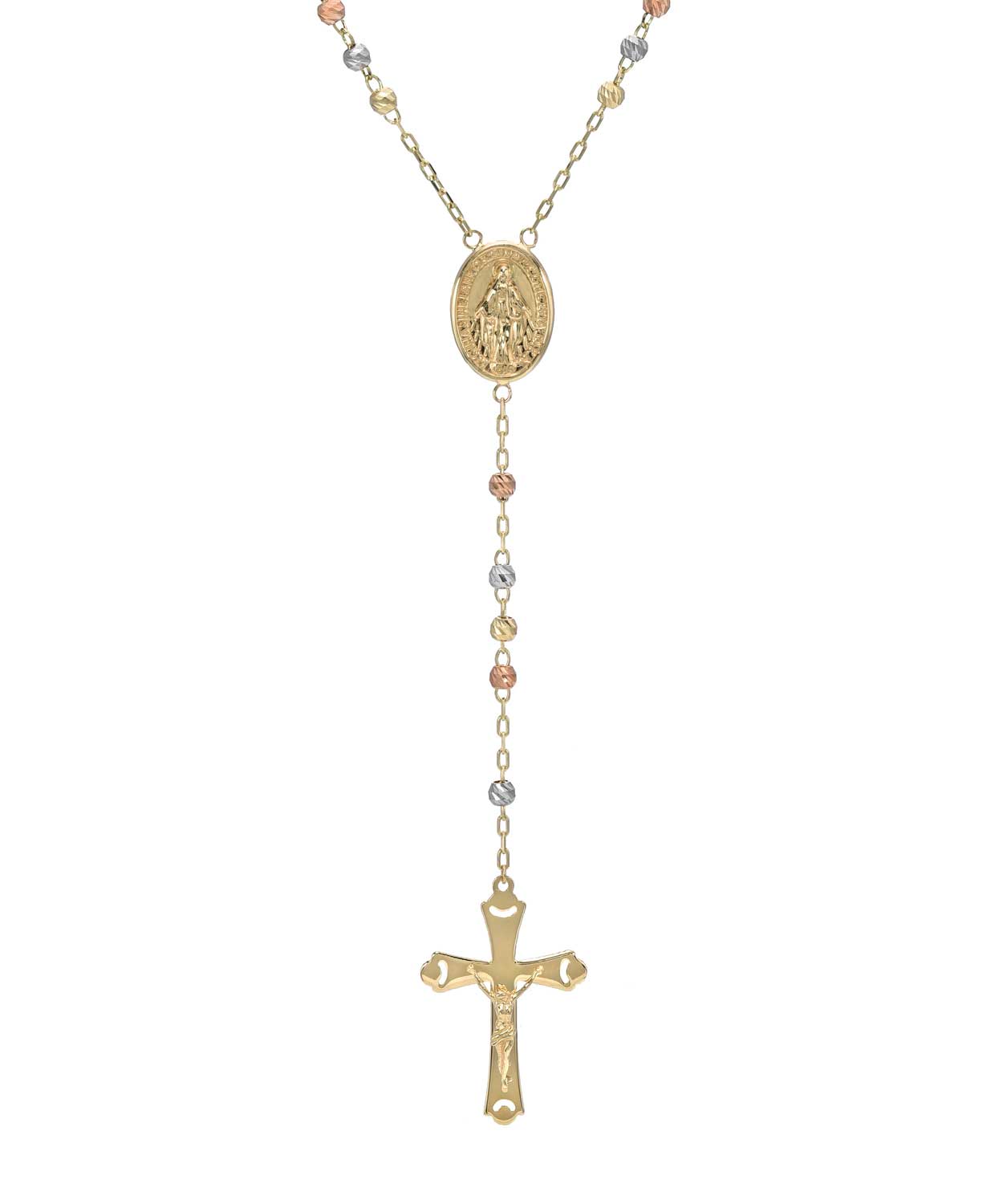 14k Tri-Tone Gold Rosary Necklace View 2