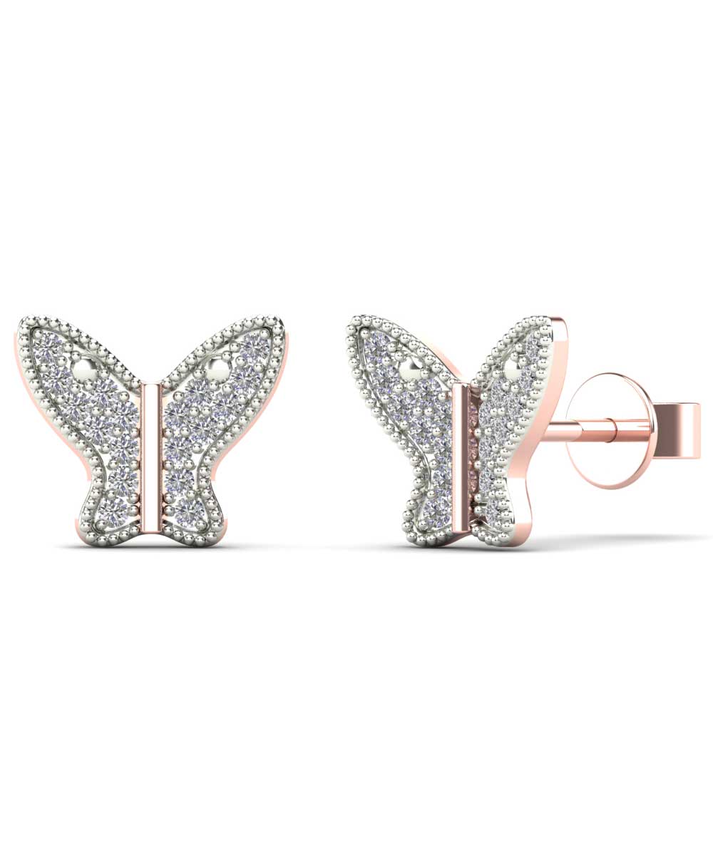 Le Petit Collection Diamond 10k Rose Gold Butterfly Stud Earrings View 1