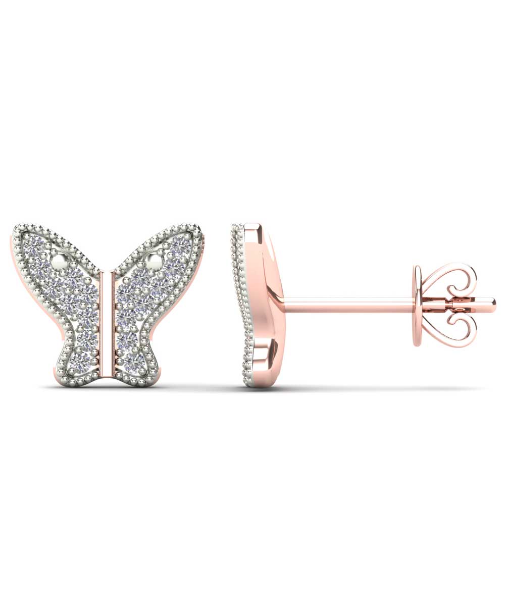 Le Petit Collection Diamond 10k Rose Gold Butterfly Stud Earrings View 2