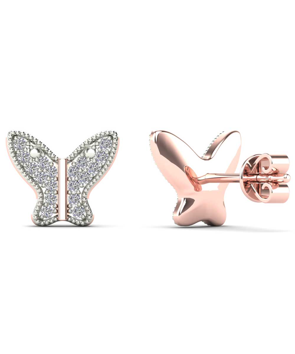 Le Petit Collection Diamond 10k Rose Gold Butterfly Stud Earrings View 3