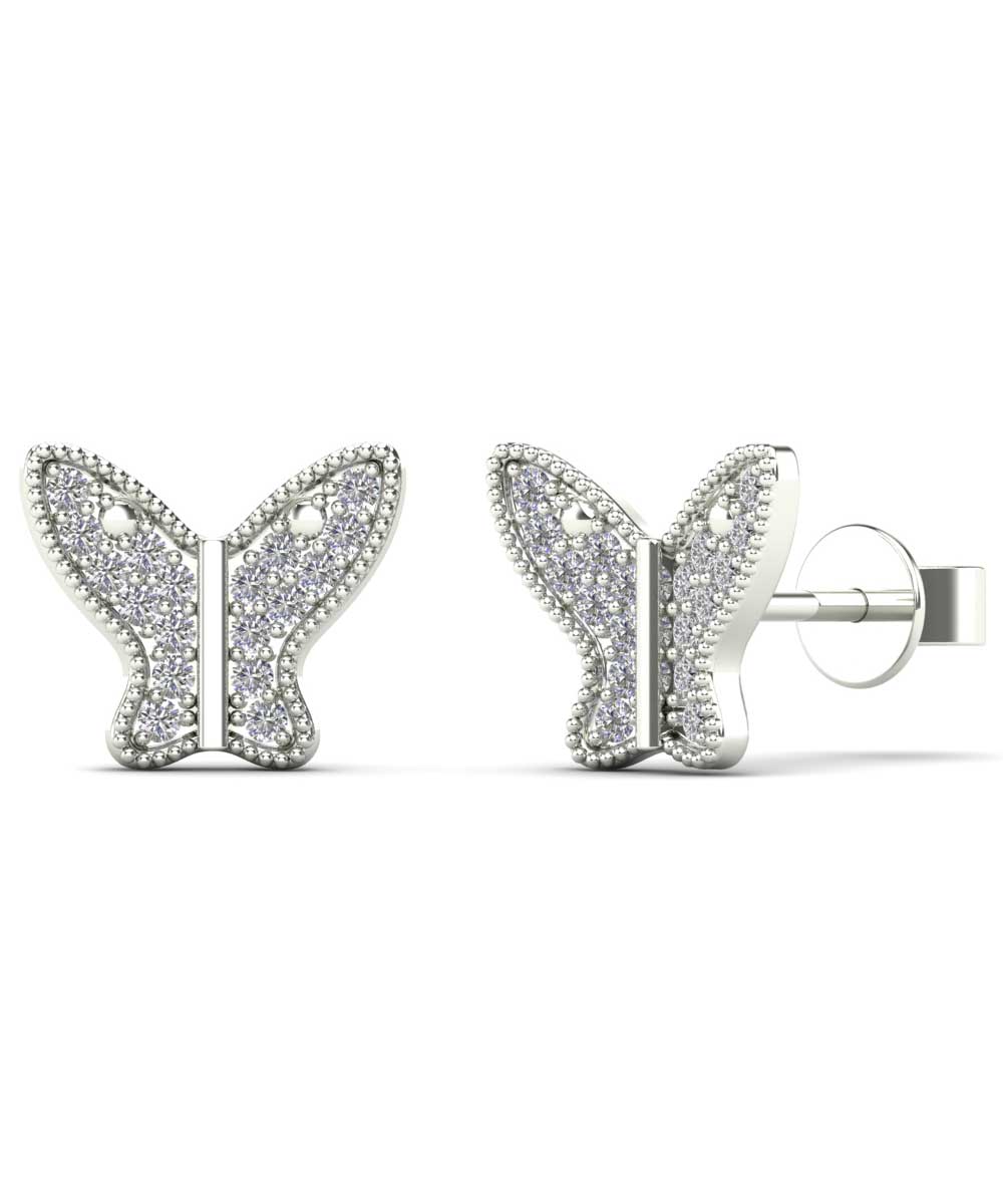 Le Petit Collection Diamond 10k Gold Butterfly Stud Earrings View 1
