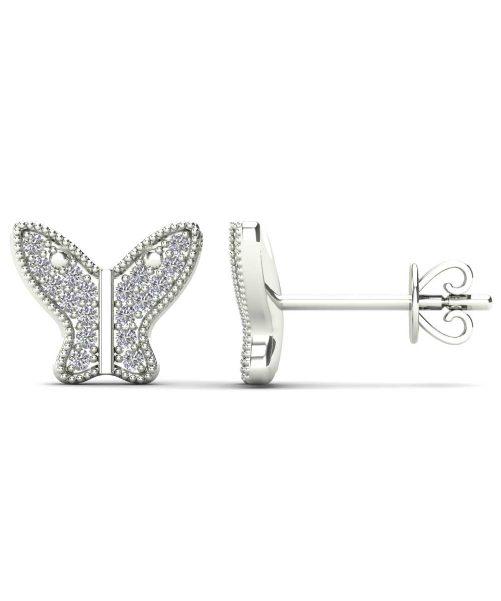 Le Petit Collection Diamond 10k Gold Butterfly Stud Earrings View 2