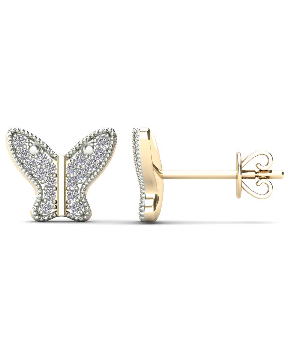 Le Petit Collection Diamond 10k Yellow Gold Butterfly Stud Earrings View 2