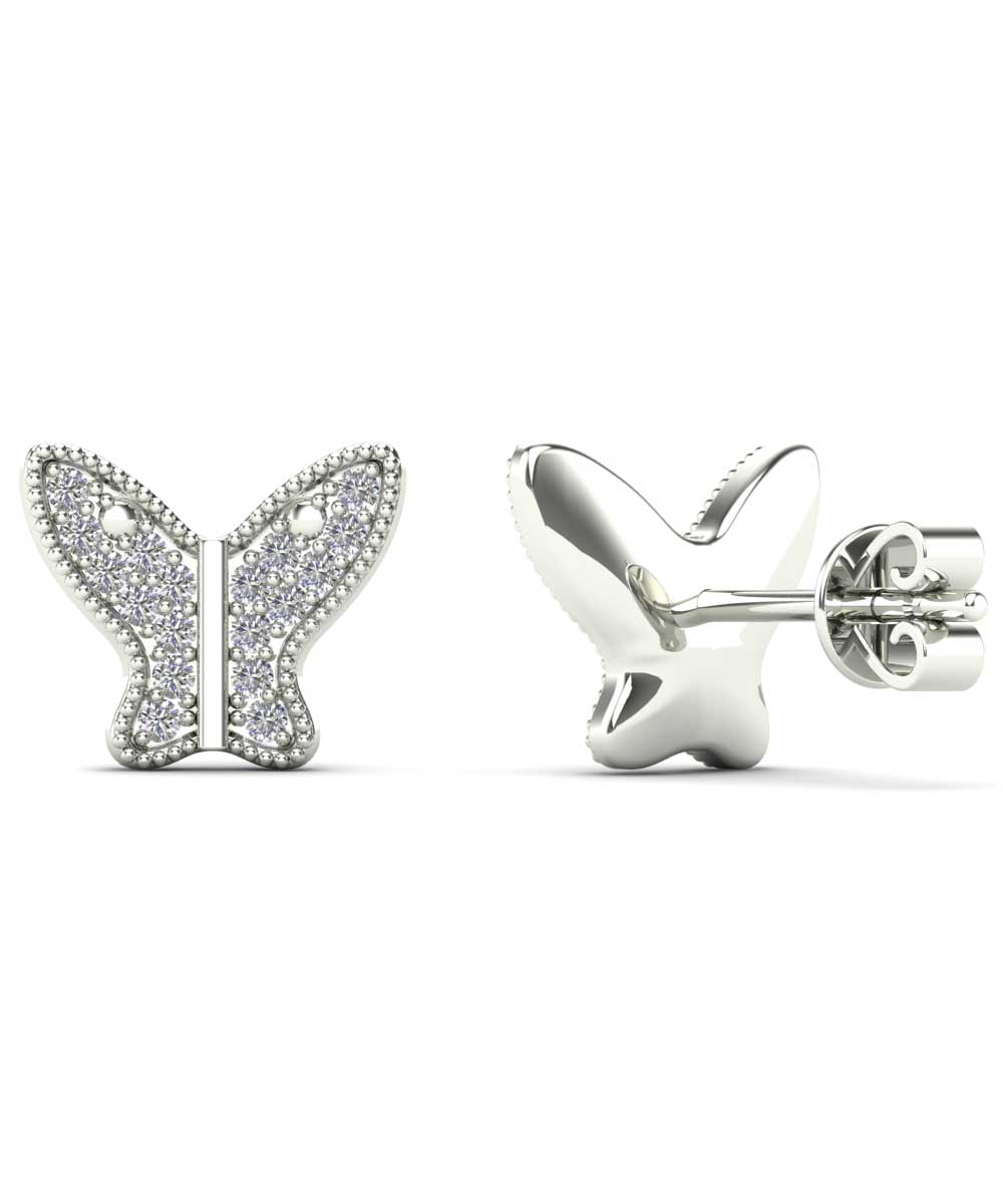 Le Petit Collection Diamond 10k Yellow Gold Butterfly Stud Earrings View 3