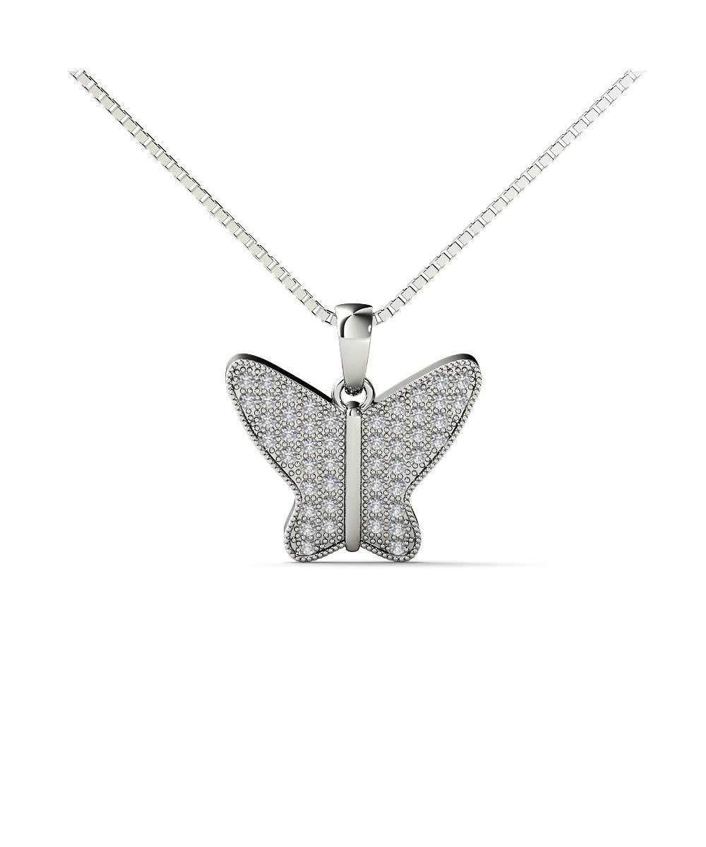 Le Petit Collection Diamond 10k White Gold Butterfly Pendant With Chain View 1