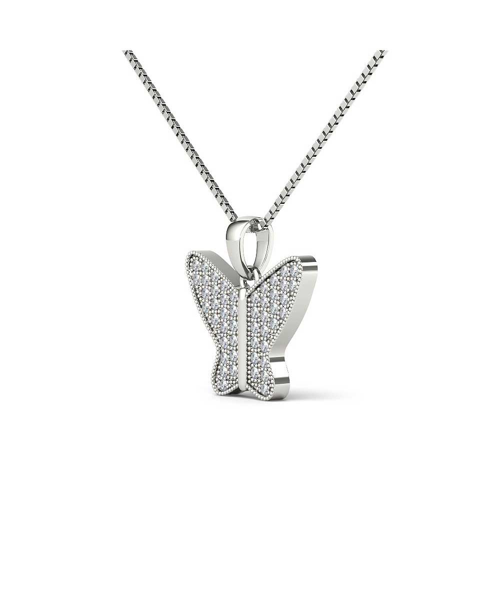 Le Petit Collection Diamond 10k White Gold Butterfly Pendant With Chain View 2