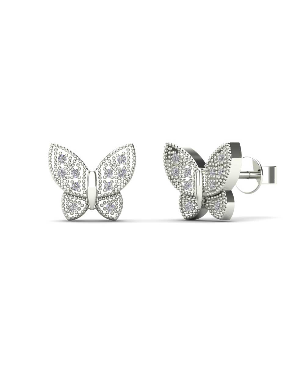 Le Petit Collection Diamond 10k White Gold Butterfly Stud Earrings View 1