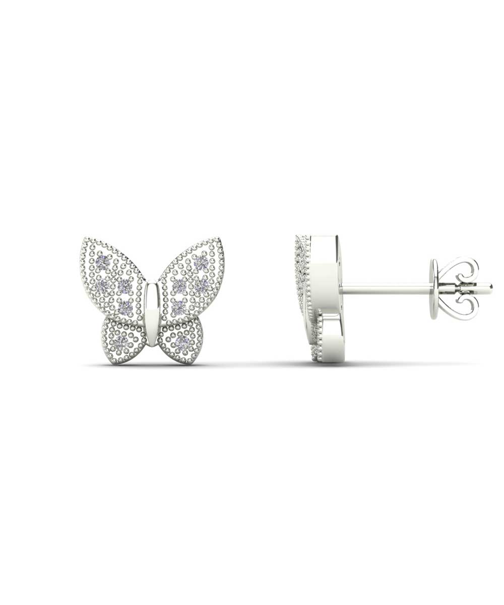 Le Petit Collection Diamond 10k White Gold Butterfly Stud Earrings View 2