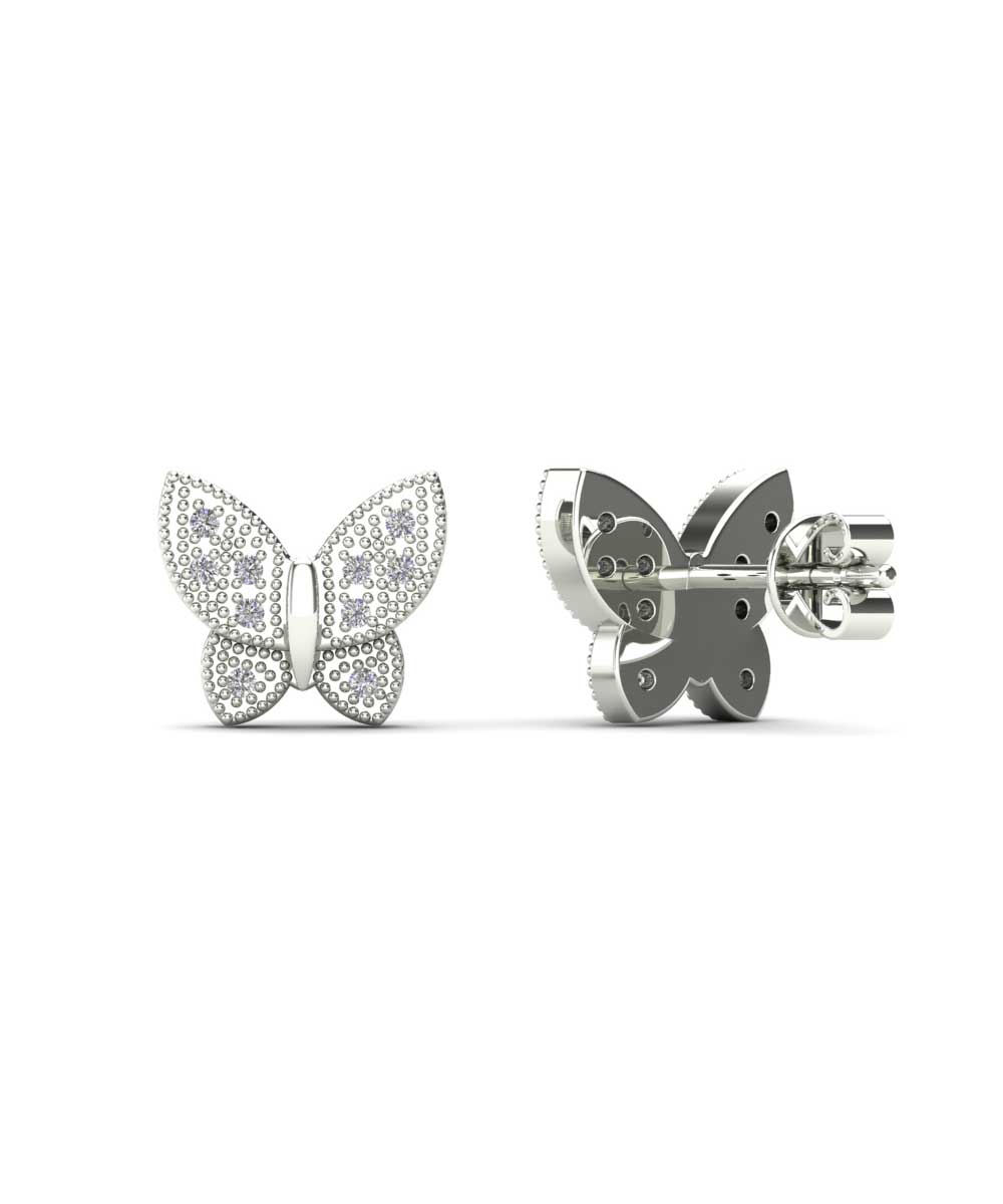 Le Petit Collection Diamond 10k White Gold Butterfly Stud Earrings View 3