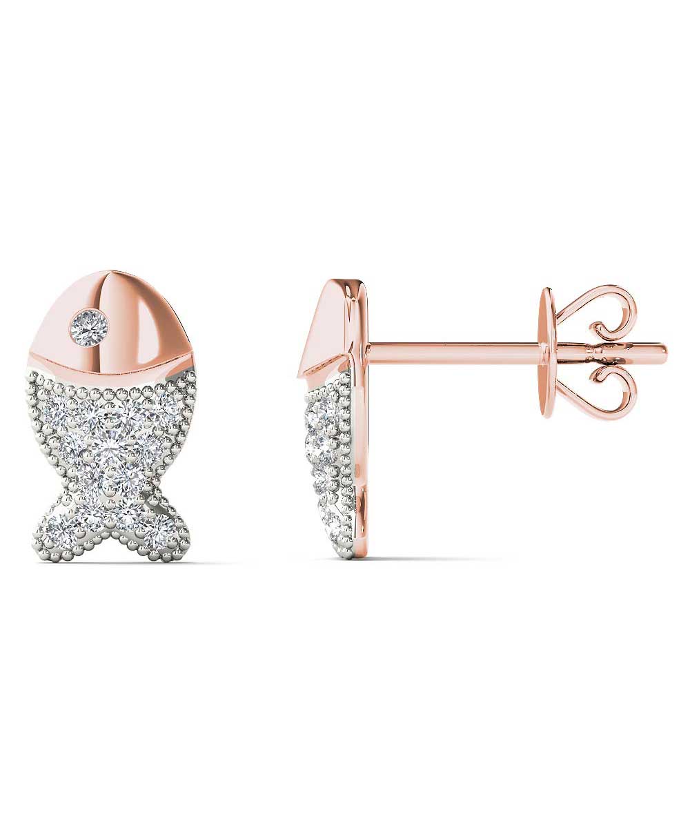 Sea World Collection Diamond 10k Rose Gold Fish Earrings View 2