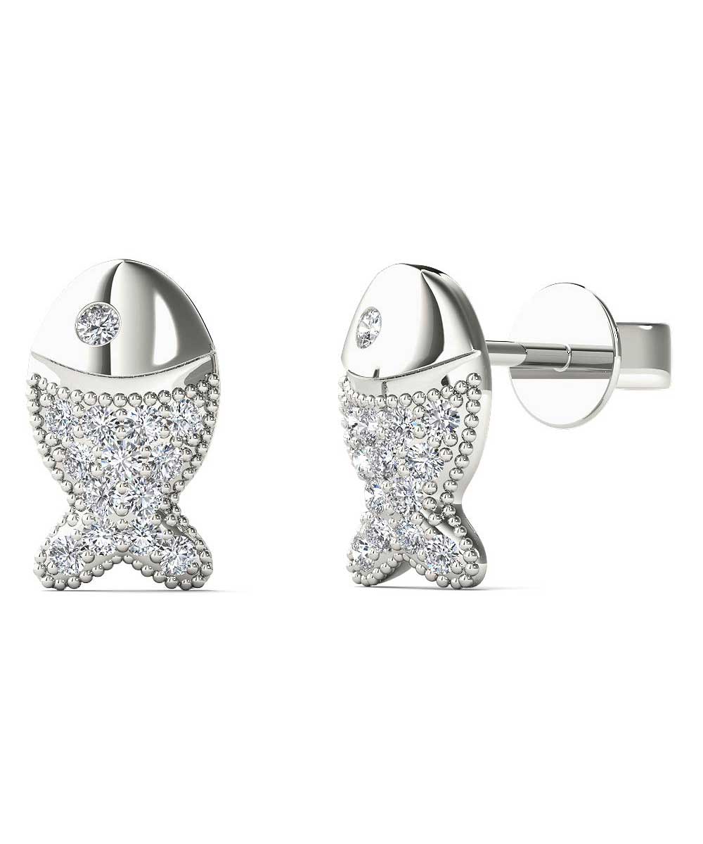 Sea World Collection Diamond 10k White Gold Fish Stud Earrings View 1