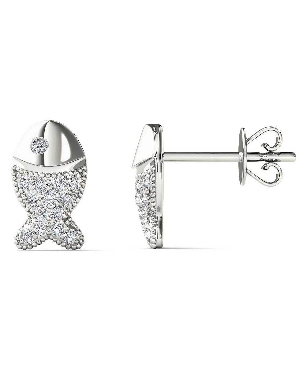 Sea World Collection Diamond 10k White Gold Fish Stud Earrings View 2