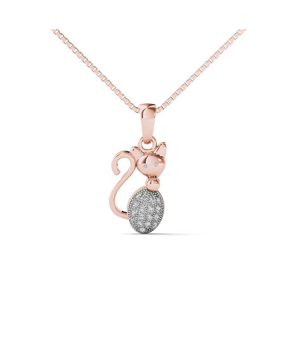 Le Petit Collection Diamond 10k Rose Gold Cat Pendant With Chain View 1
