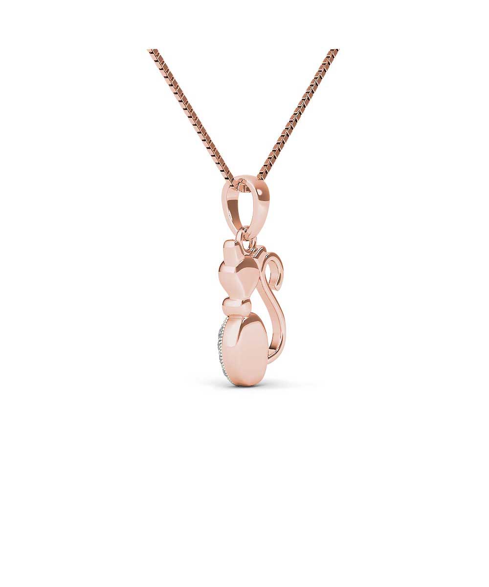 Le Petit Collection Diamond 10k Rose Gold Cat Pendant With Chain View 3