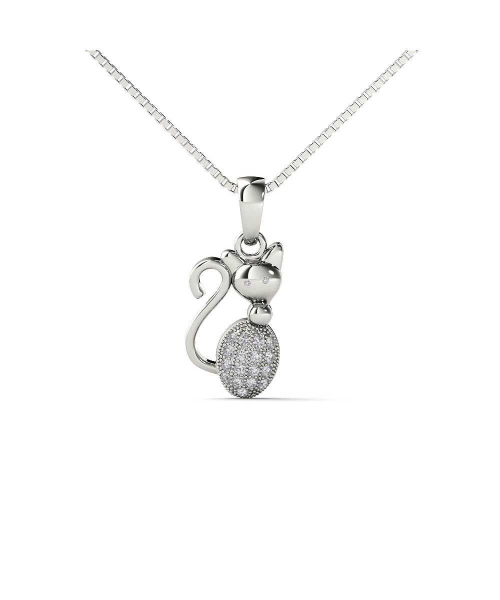 Le Petit Collection Diamond 10k White Gold Cat Pendant With Chain View 1