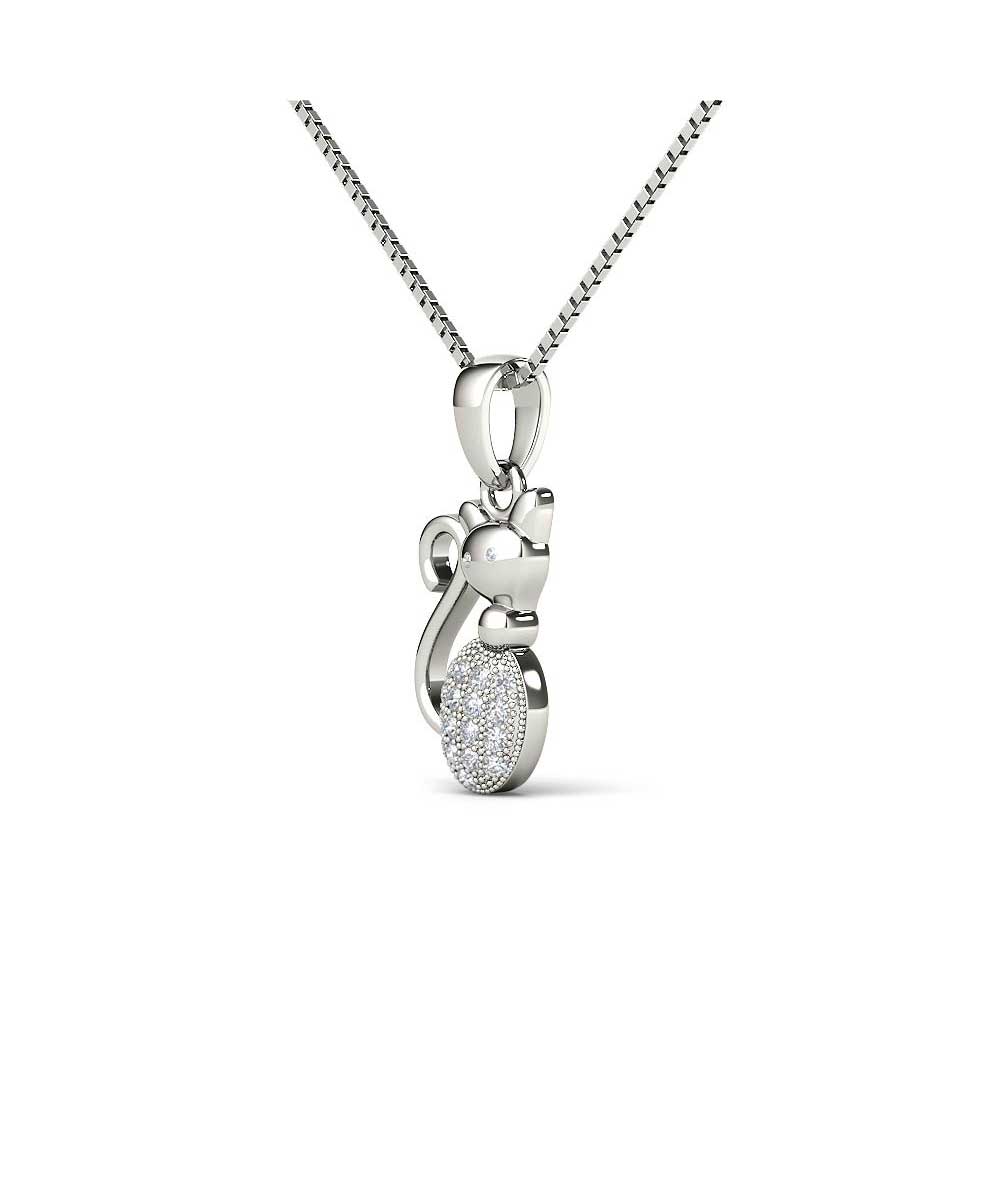 Le Petit Collection Diamond 10k White Gold Cat Pendant With Chain View 2