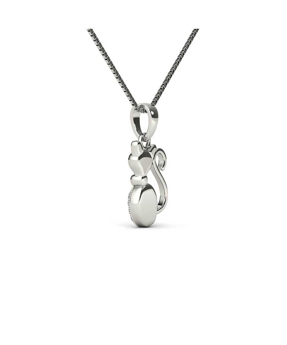 Le Petit Collection Diamond 10k White Gold Cat Pendant With Chain View 3