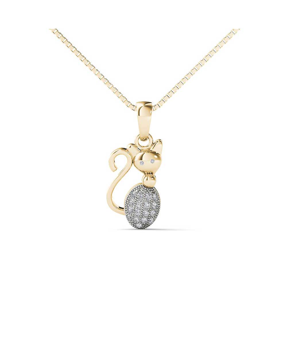 Le Petit Collection Diamond 10k Yellow Gold Cat Pendant With Chain View 1