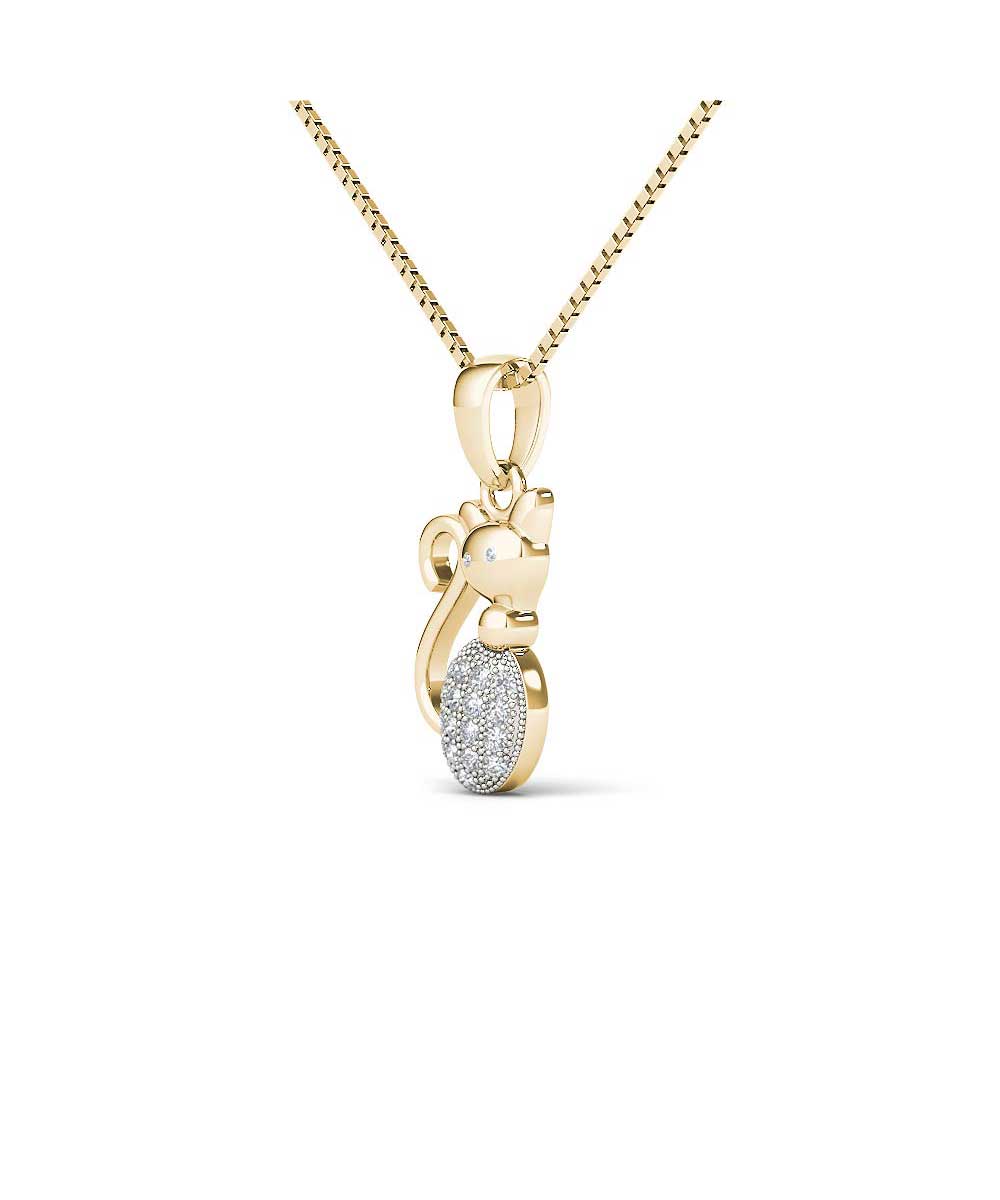 Le Petit Collection Diamond 10k Yellow Gold Cat Pendant With Chain View 2