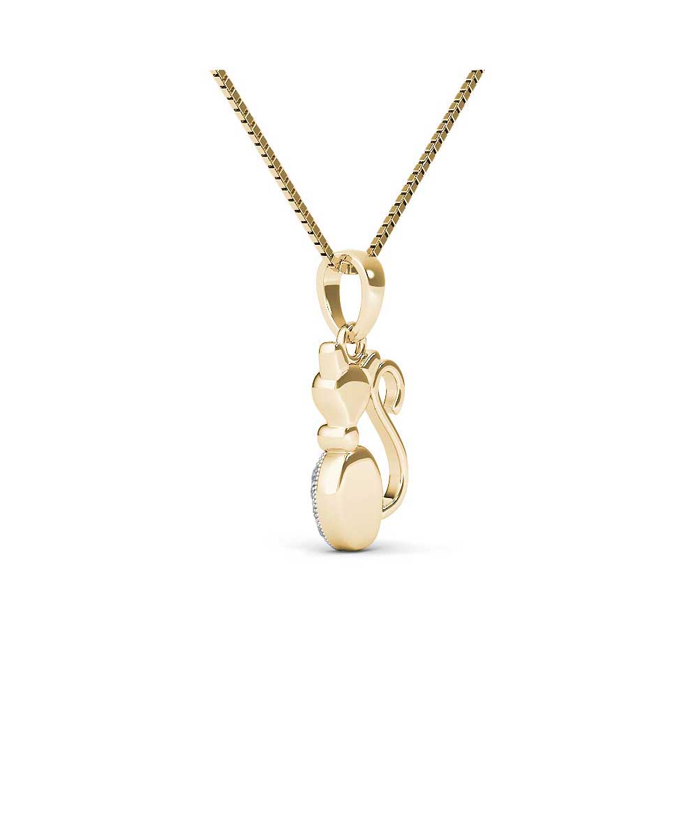 Le Petit Collection Diamond 10k Yellow Gold Cat Pendant With Chain View 3