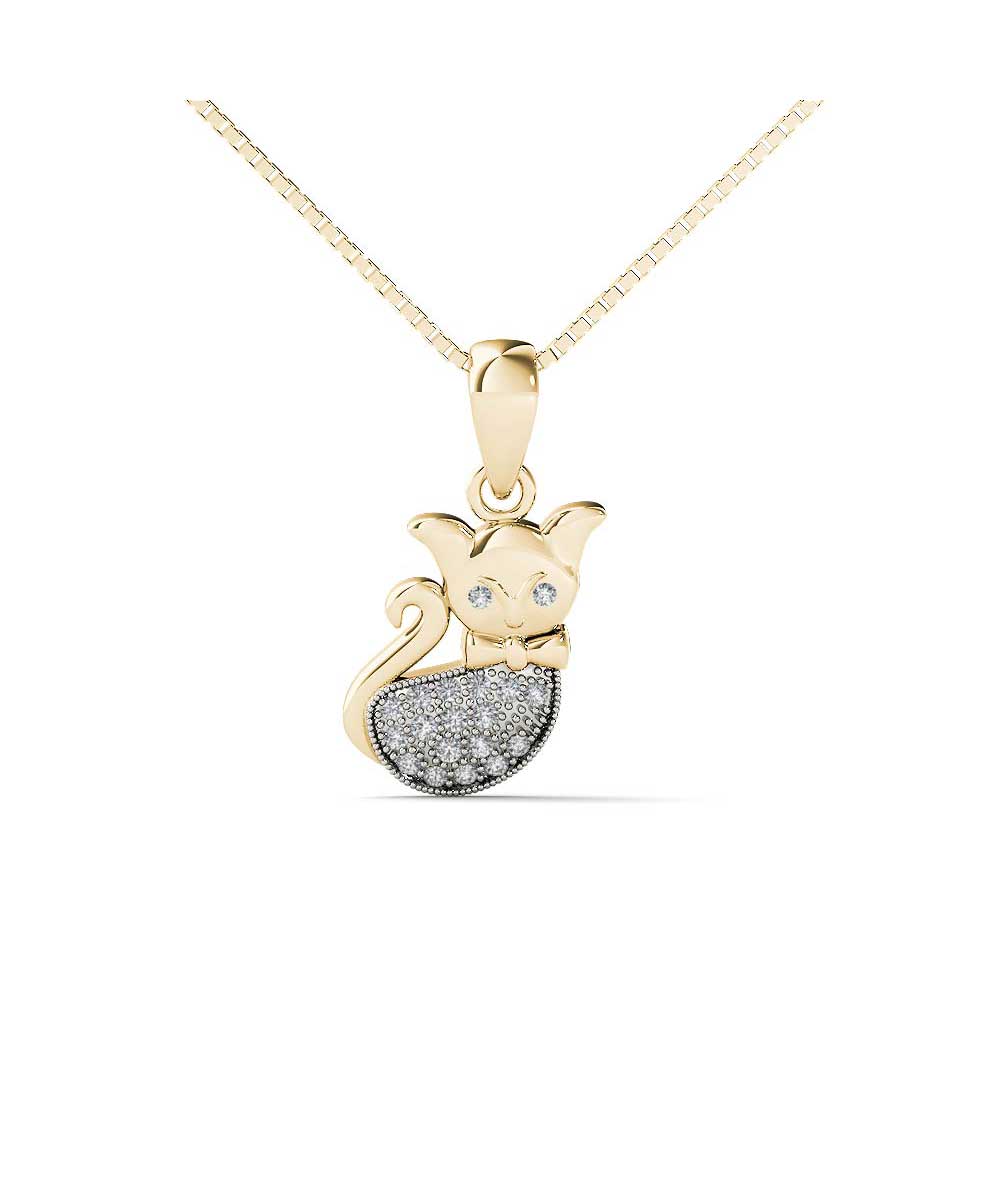 Le Petit Collection Diamond 10k Yellow Gold Kitten Pendant With Chain View 1