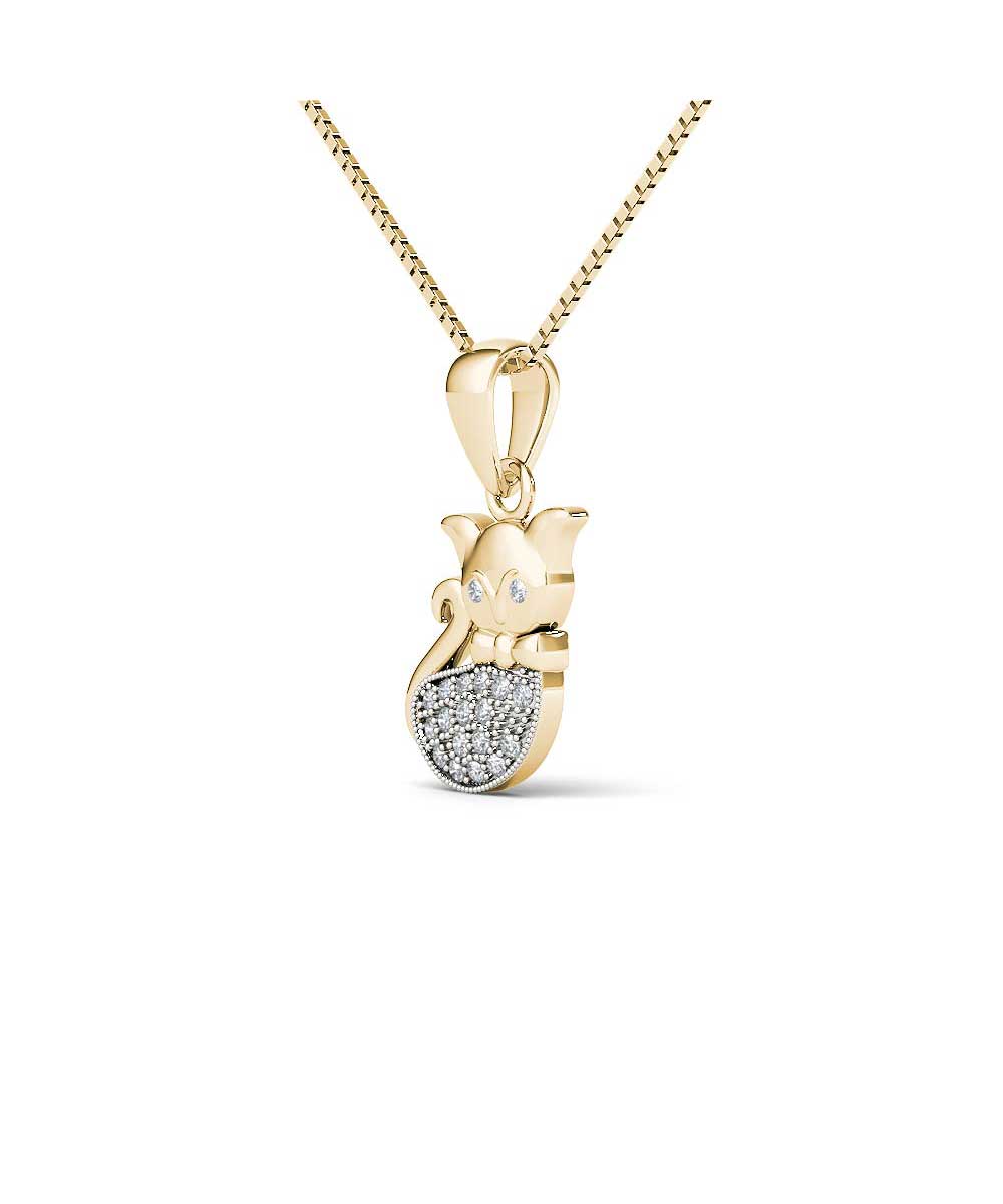 Le Petit Collection Diamond 10k Yellow Gold Kitten Pendant With Chain View 2