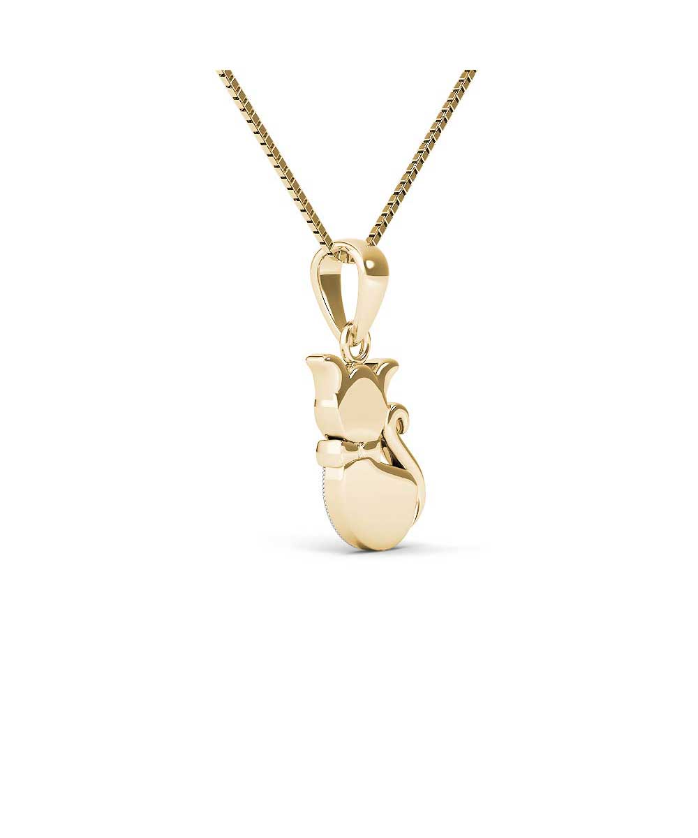 Le Petit Collection Diamond 10k Yellow Gold Kitten Pendant With Chain View 3