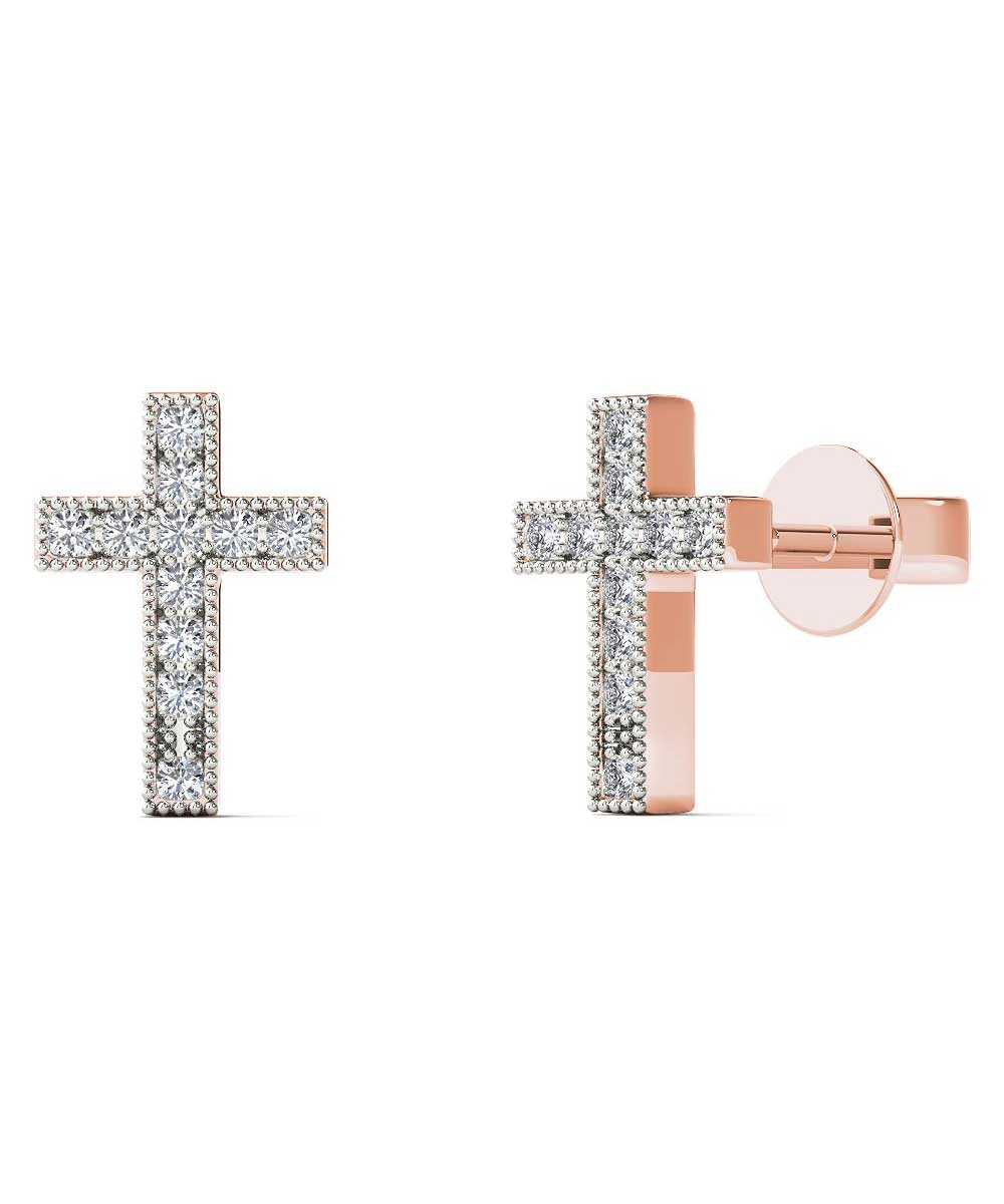 Le Petit Collection Diamond 10k Rose Gold Cross Earrings View 1