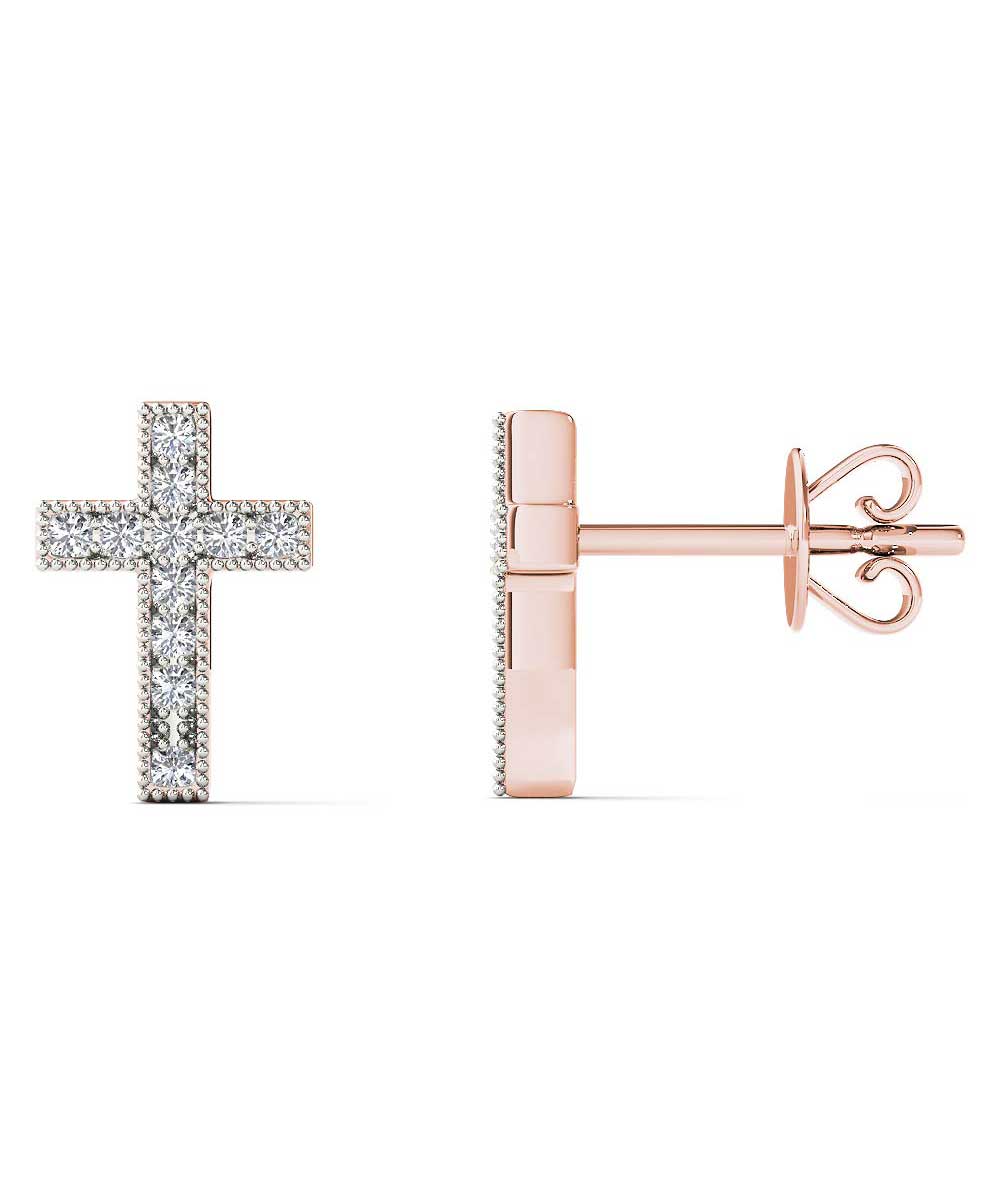 Le Petit Collection Diamond 10k Rose Gold Cross Earrings View 2