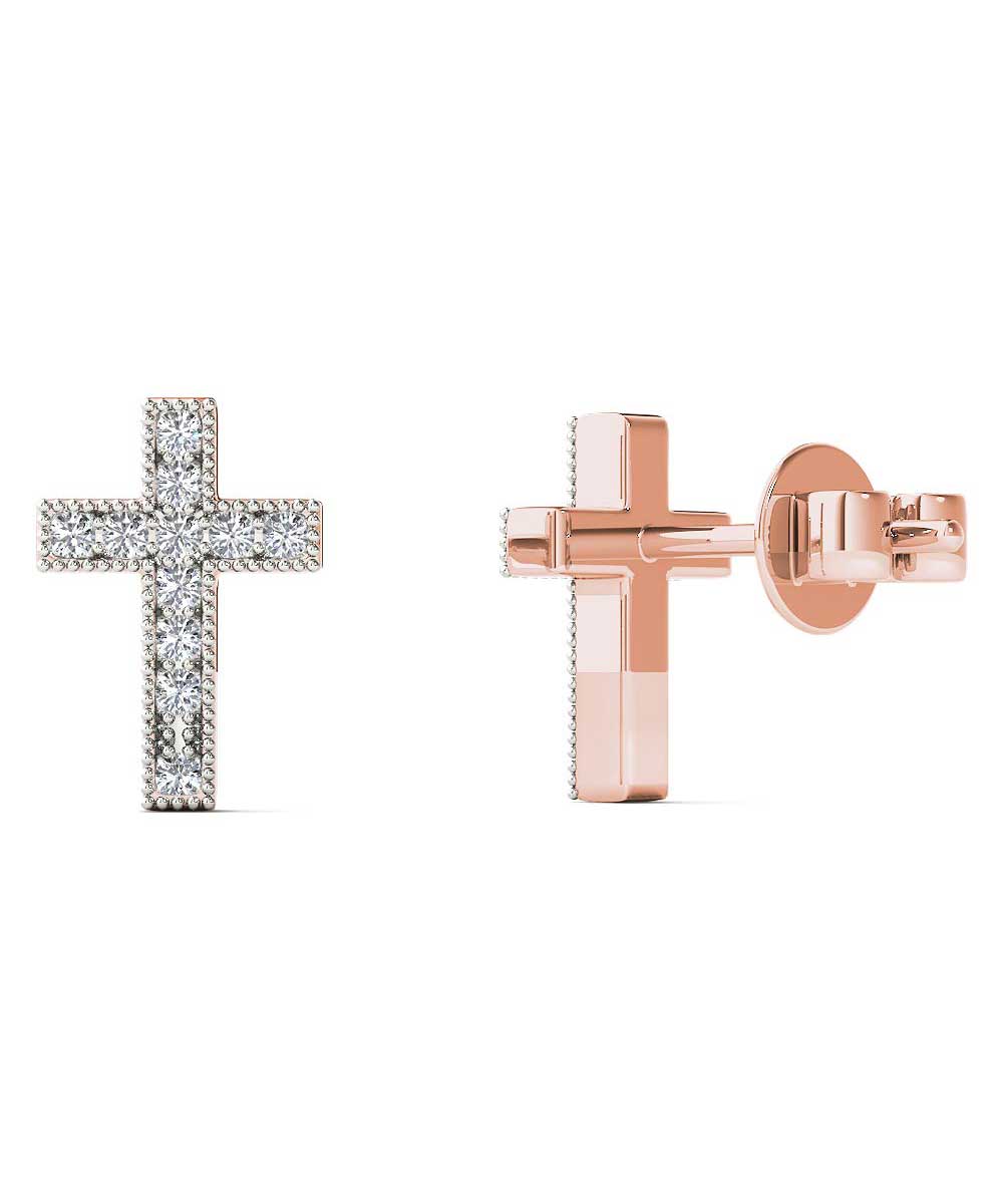 Le Petit Collection Diamond 10k Rose Gold Cross Earrings View 3