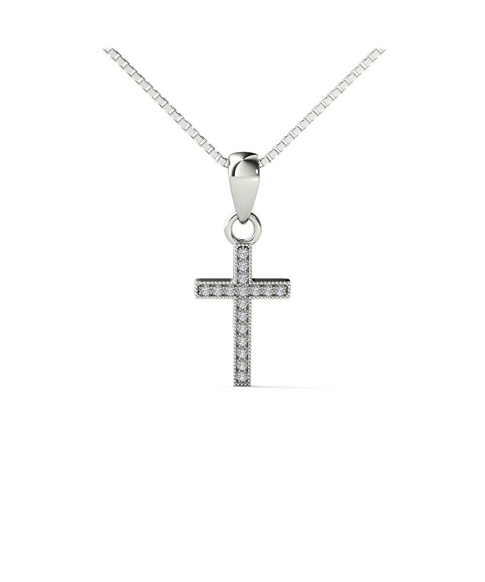 Le Petit Collection Diamond 10k White Gold Cross Pendant With Chain View 1