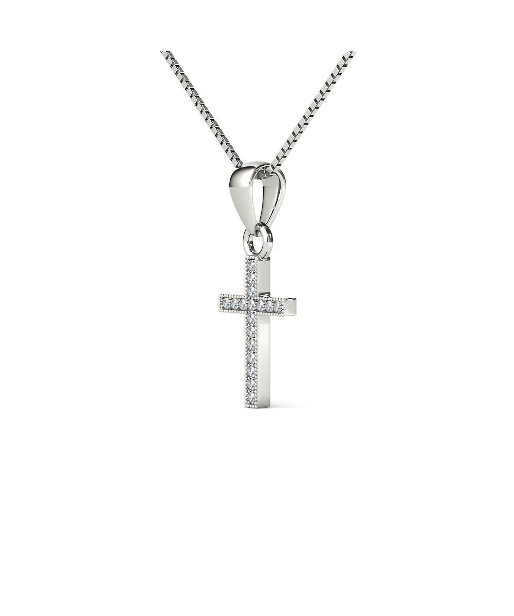 Le Petit Collection Diamond 10k White Gold Cross Pendant With Chain View 2