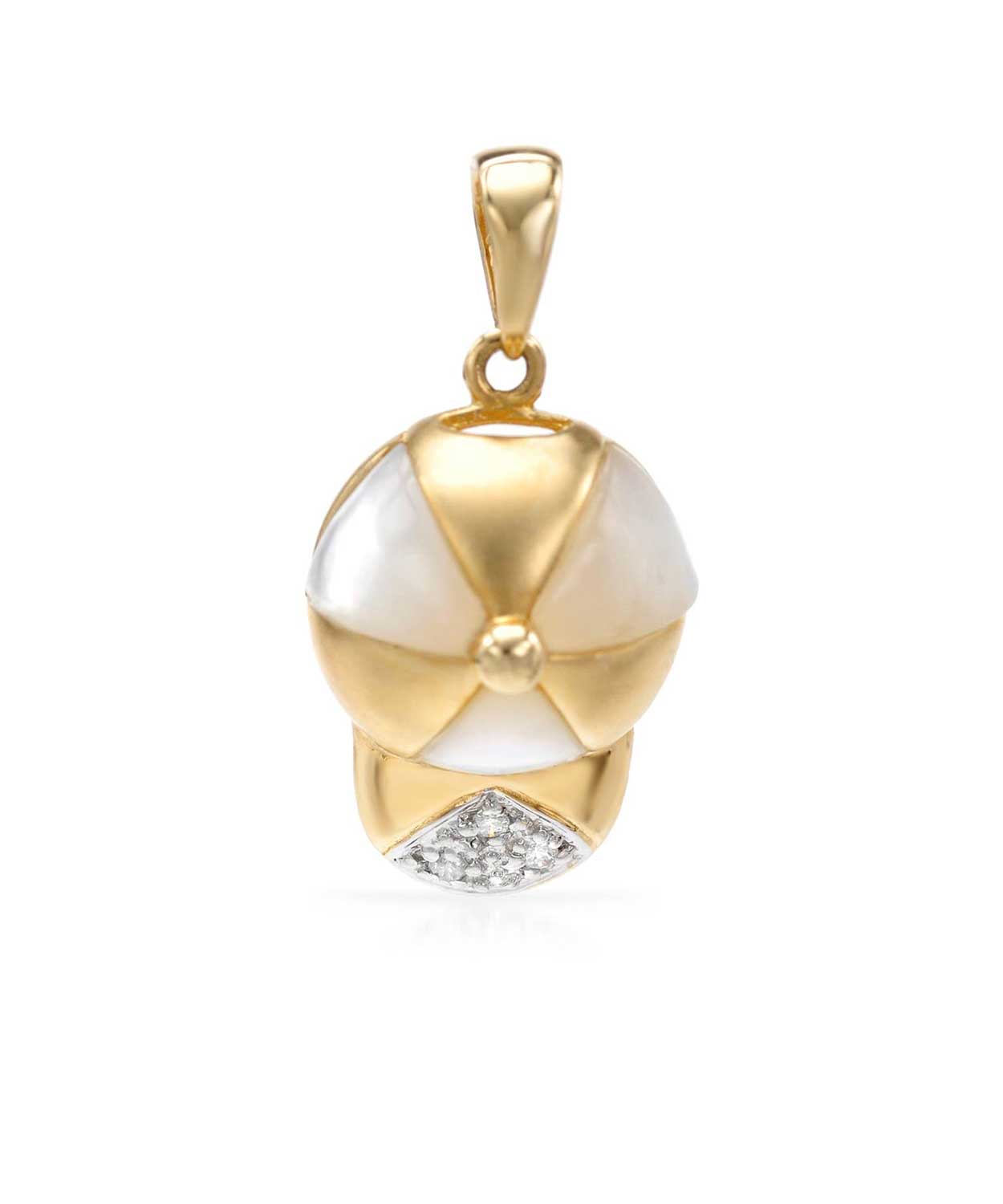 Diamond 14k Gold Hat Pendant - With Mother Of Pearl Inlay (chain not included) View 1