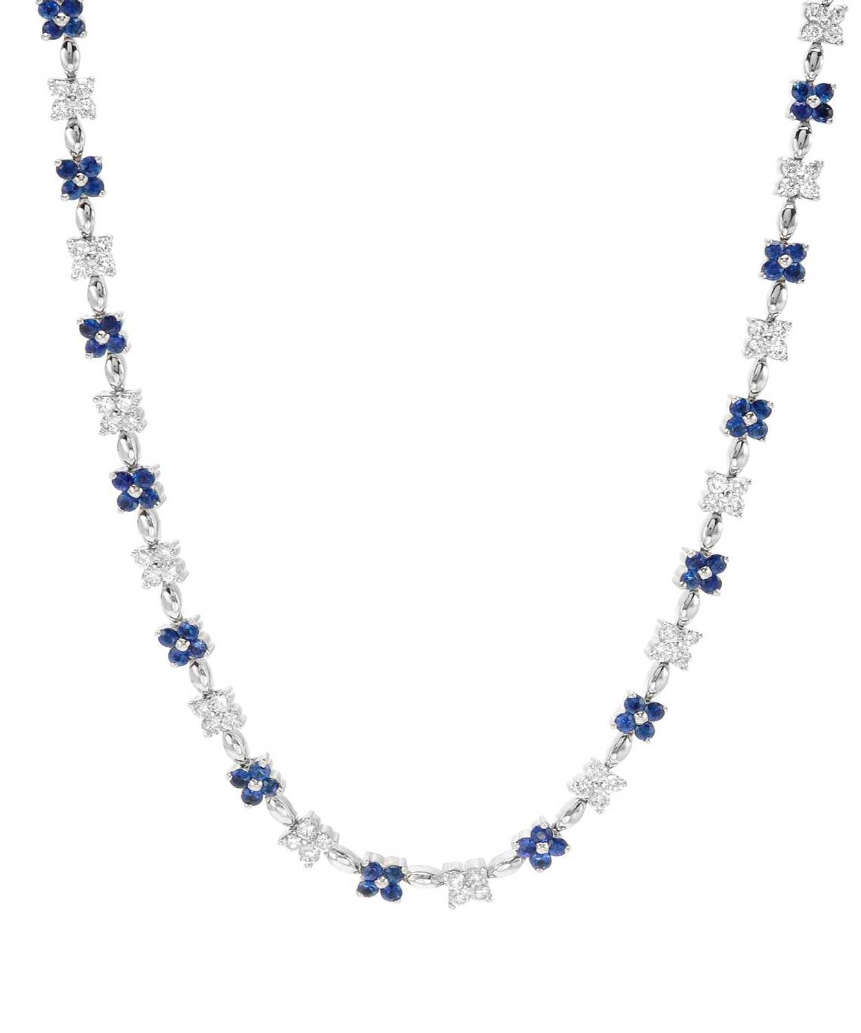 6.50 ctw Natural Blue Sapphire and Diamond 14k Gold Flower Necklace View 1