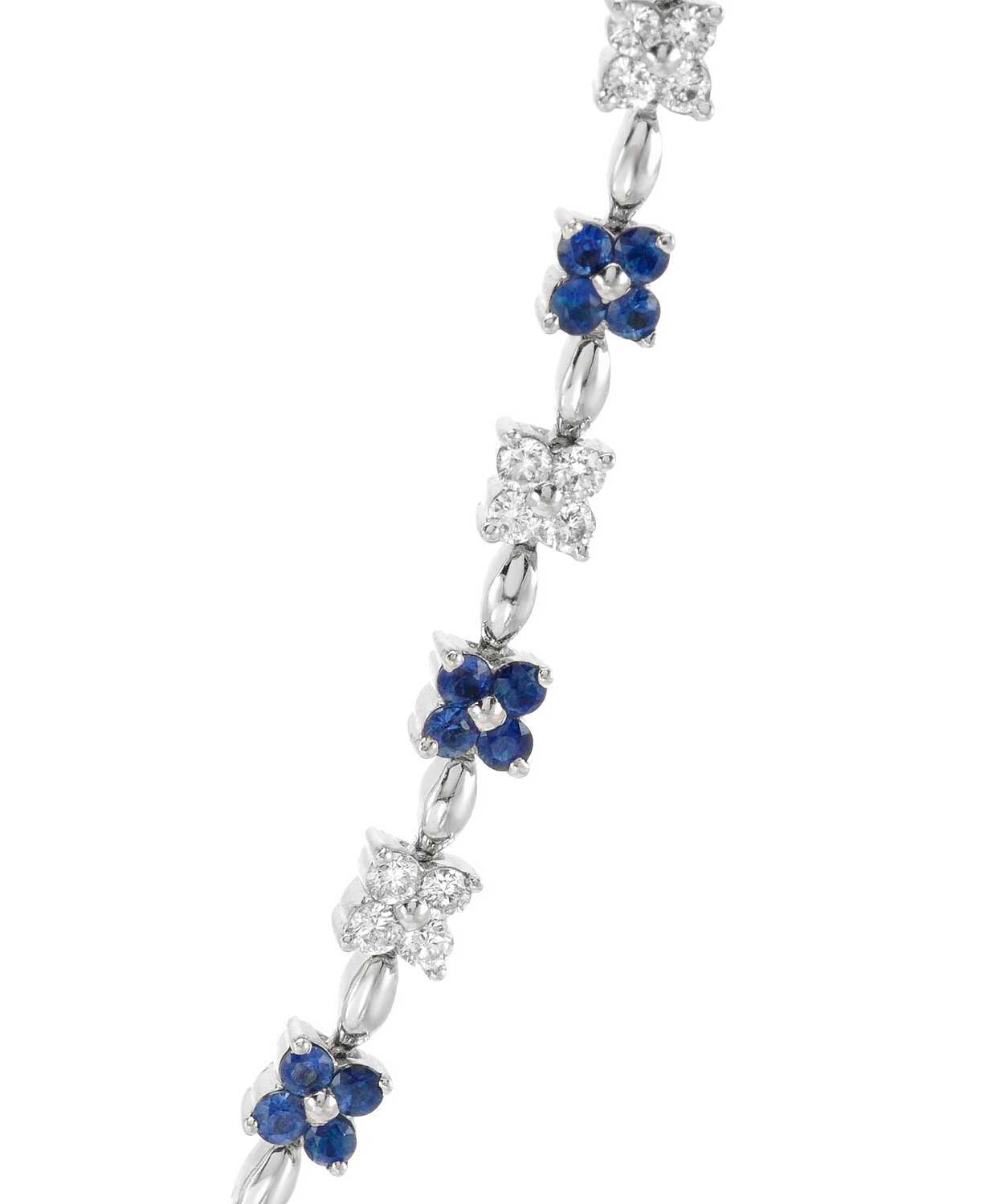 6.50 ctw Natural Blue Sapphire and Diamond 14k Gold Flower Necklace View 2