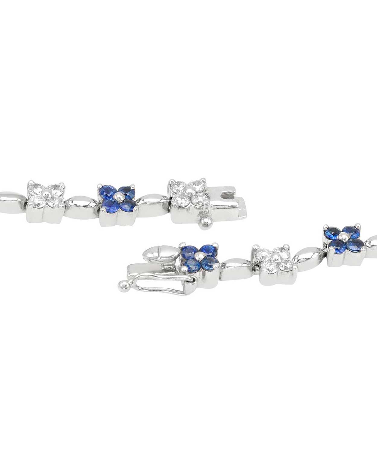 6.50 ctw Natural Blue Sapphire and Diamond 14k Gold Flower Necklace View 3