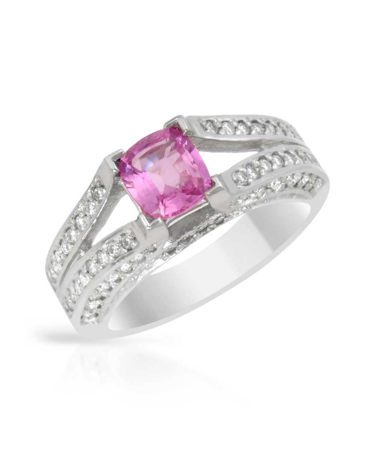 1.67 ctw Natural Pink Sapphire and Diamond 14k Gold Contemporary Engagement Ring View 1