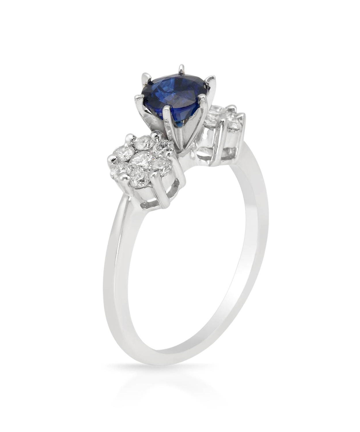 1.50 ctw Natural Royal Blue Sapphire and Diamond 14k Gold Contemporary Engagement Ring View 2